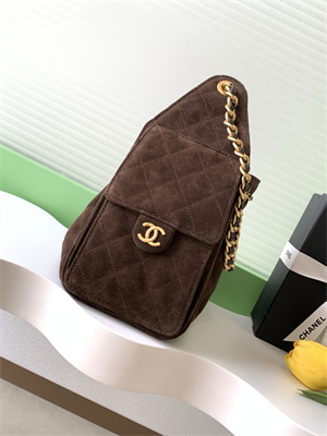 Ch*el 25 small handbag suede gold tone metal coffee as5293