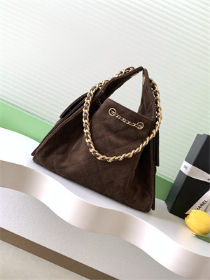 Ch*el 25 small handbag suede gold tone metal coffee as5293