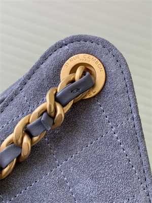 Ch*el 25 small handbag suede gold tone metal blue as5293