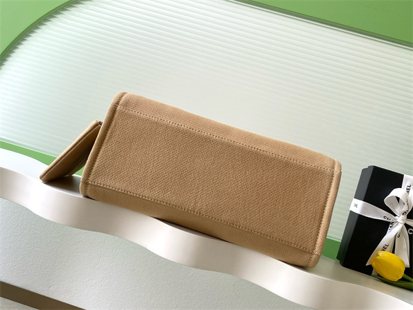 Ch*el deauville large shopping bag mixed fibers gold tone metal dk beige a66941