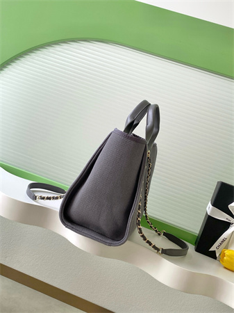 Ch*el deauville small shopping bag mixed fibers gold tone metal grey as3257