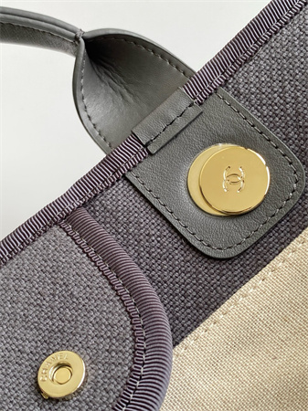 Ch*el deauville small shopping bag mixed fibers gold tone metal grey as3257