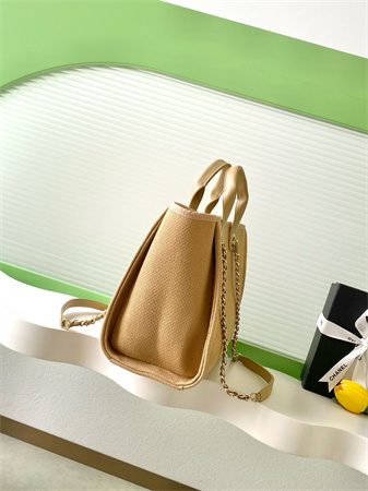 Ch*el deauville small shopping bag mixed fibers gold tone metal dk grey as3257