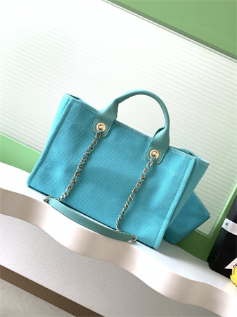 Ch*el deauville small shopping bag mixed fibers gold tone metal as3257