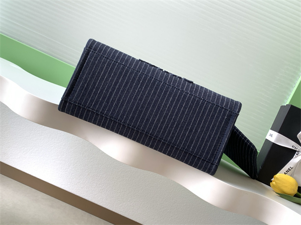 Ch*el deauville small shopping bag mixed fibers strip gold tone metal as3257