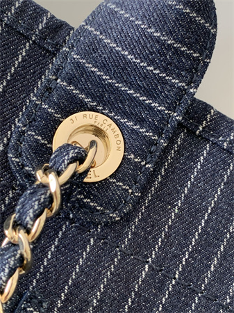 Ch*el deauville small shopping bag mixed fibers strip gold tone metal as3257