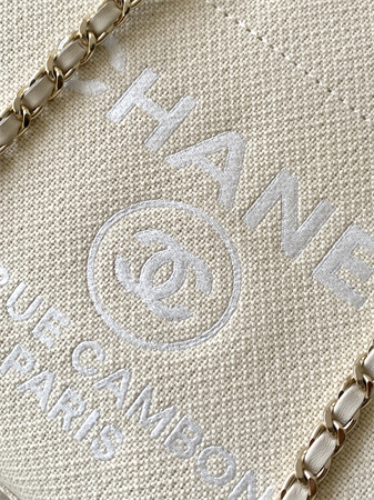 Ch*el deauville small shopping bag mixed fibers gold tone metal as3257